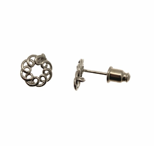 Perno a forma di cerchietto stilizzato a riccioli, vuoto al centro, 9,5x9,5 mm., CONF.2 PZ