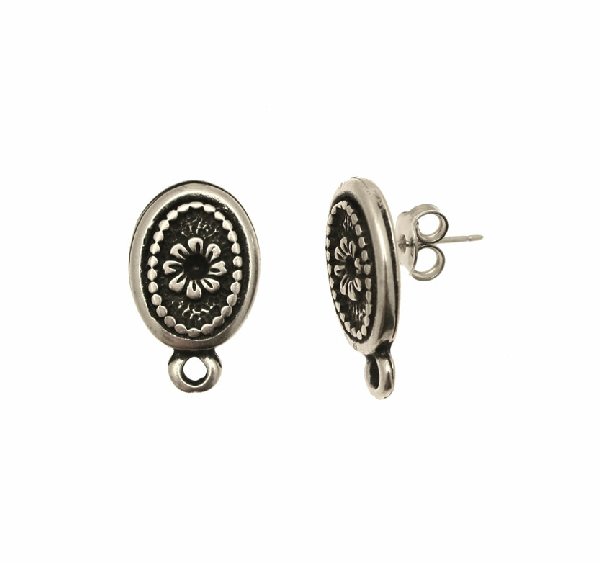 Perno ovale, con margherita porta strass (PP18-PP24) centrale, 13x21 mm., con un anellino chiuso sotto, CONF.2 PZ