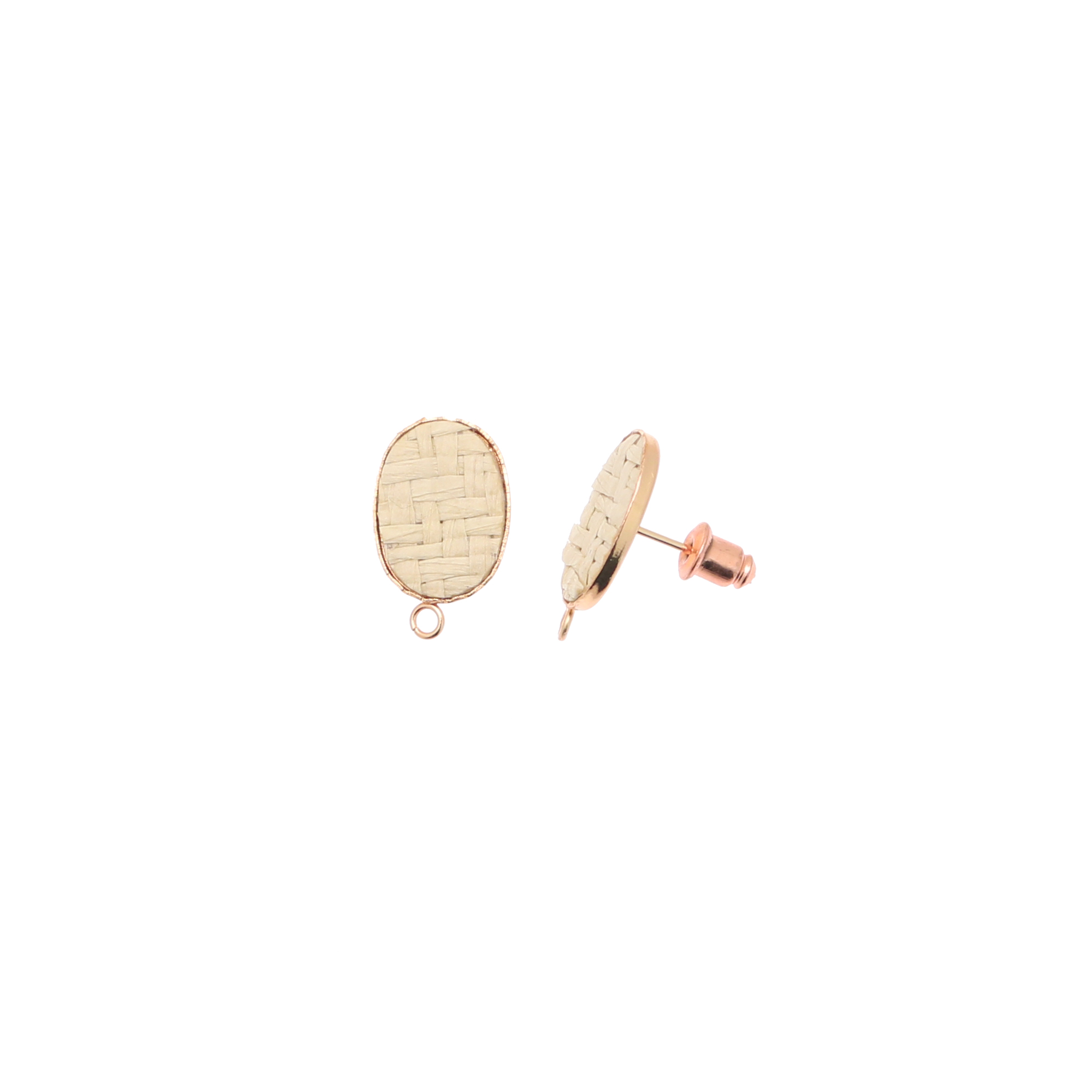 Perno ovale con rattan naturale, 11x18 mm., base Oro Rosa, CONF.2 PZ