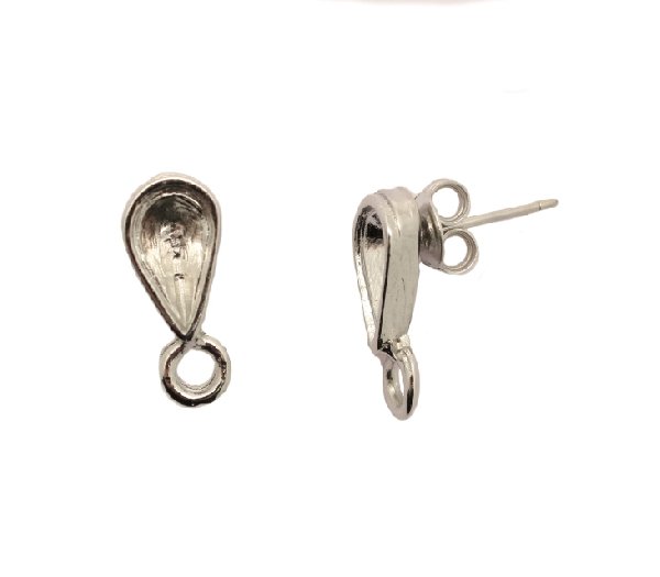 Perno a goccia porta strass (gemma a goccia 10x6 mm.) da incollo, 8x17 mm., con un anellino chiuso sotto, CONF.2 PZ