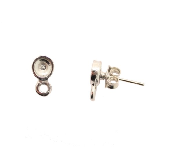 Perno tondo porta strass (SS20-SS30) da incollo, 6x11 mm., con un anellino chiuso sotto, CONF.2 PZ