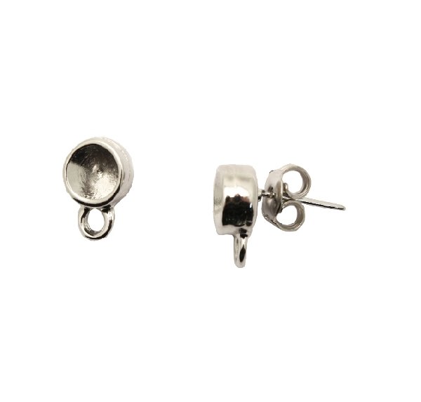 Perno tondo porta strass (SS29) da incollo, 8x12 mm., con un anellino chiuso sotto, CONF.2 PZ