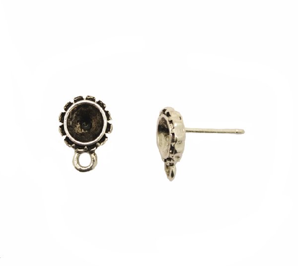 Perno tondo porta strass (gemma tonda conica SS29) da incollo, con smerletto nel contorno, 10x13 mm., CONF.2 PZ
