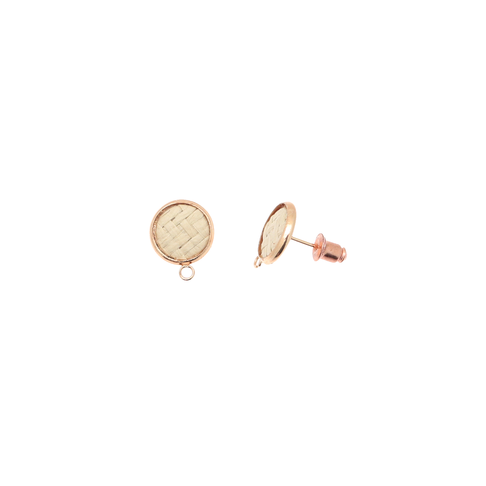 Perno tondo con rattan naturale, 12x15 mm., base Oro Rosa, CONF.2 PZ