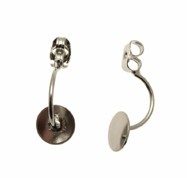 Farfallina per perno con astina curva (tipo piercing) e con piastra tonda piatta finale da 8 mm., CONF.2 PZ