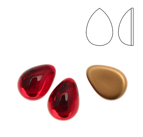 Cabochon a goccia liscia, in cristallo, colore ROSSO