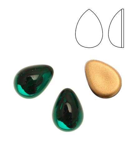 Cabochon a goccia liscia, in cristallo, colore VERDE SMERALDO