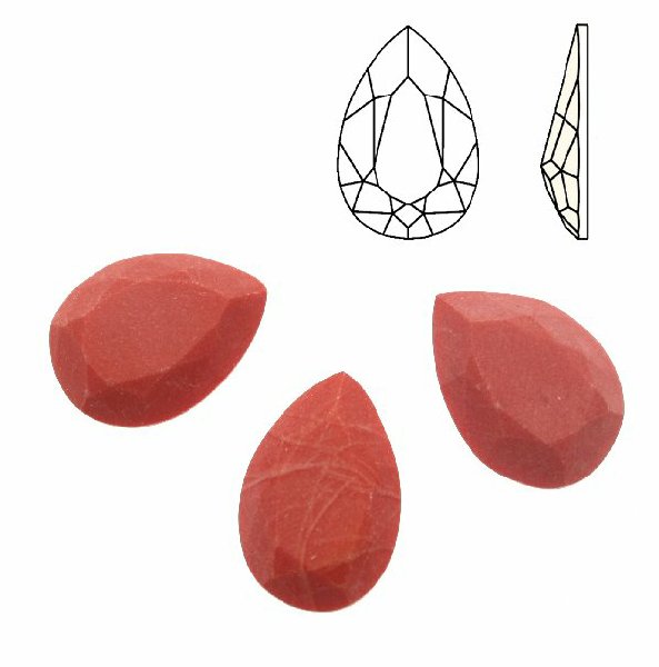 Cabochon a goccia sfaccettata, in cristallo, colore CORALLO OPACO