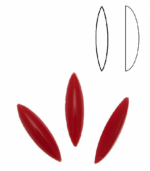 Cabochon a navetta allungata liscia, in cristallo, colore ROSSO