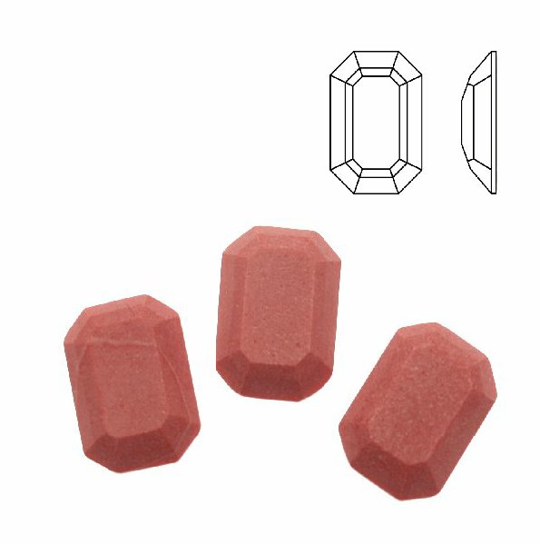 Cabochon rettangolare sfaccettato, in cristallo, colore CORALLO OPACO