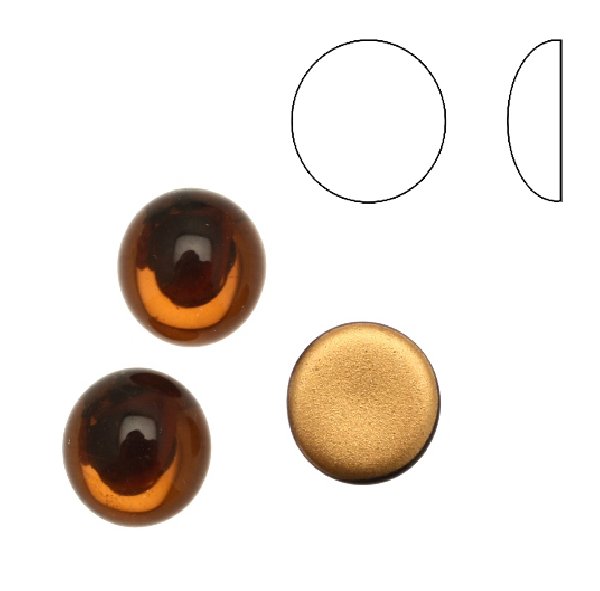 Cabochon tondo liscio, in cristallo, colore MARRONE