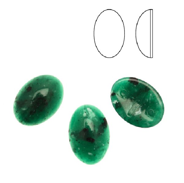 Cabochon ovale liscio, in resina, colore VERDE SMERALDO MACCHIATO