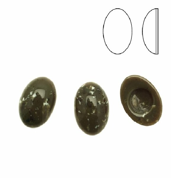 Cabochon ovale liscio, in resina, colore VERDE MILITARE MACCHIATO