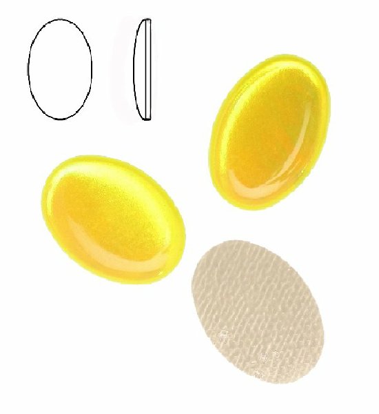 Cabochon ovale liscio, termoadesivo, in resina, colore GIALLO FLUORESCENTE
