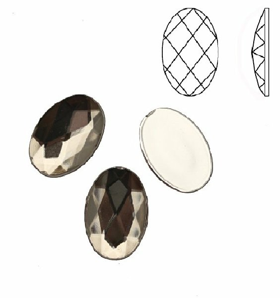 Cabochon ovale sfaccettato, in resina, colore GRIGIO