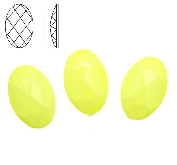 Cabochon ovale sfaccettato, in resina, colore GIALLO FLUORESCENTE