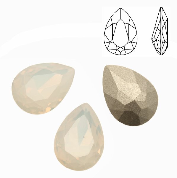 Gemma a goccia sfaccettata, in cristallo, colore WHITE OPAL