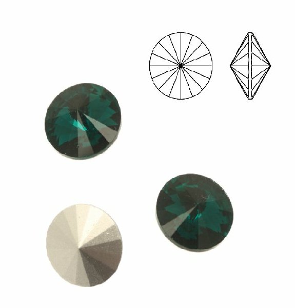 Gemma tonda a rivolo sfaccettata, in cristallo, colore EMERALD