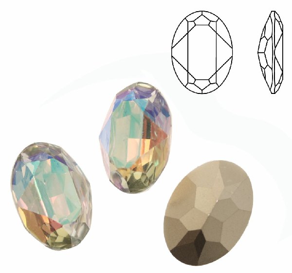 Gemma ovale sfaccettata, in resina, colore CRYSTAL AB