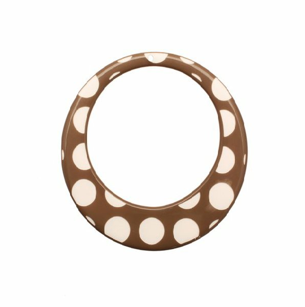 Cerchio piatto, forato al centro, in resina, con foro in alto, colore Beige con pois bianchi
