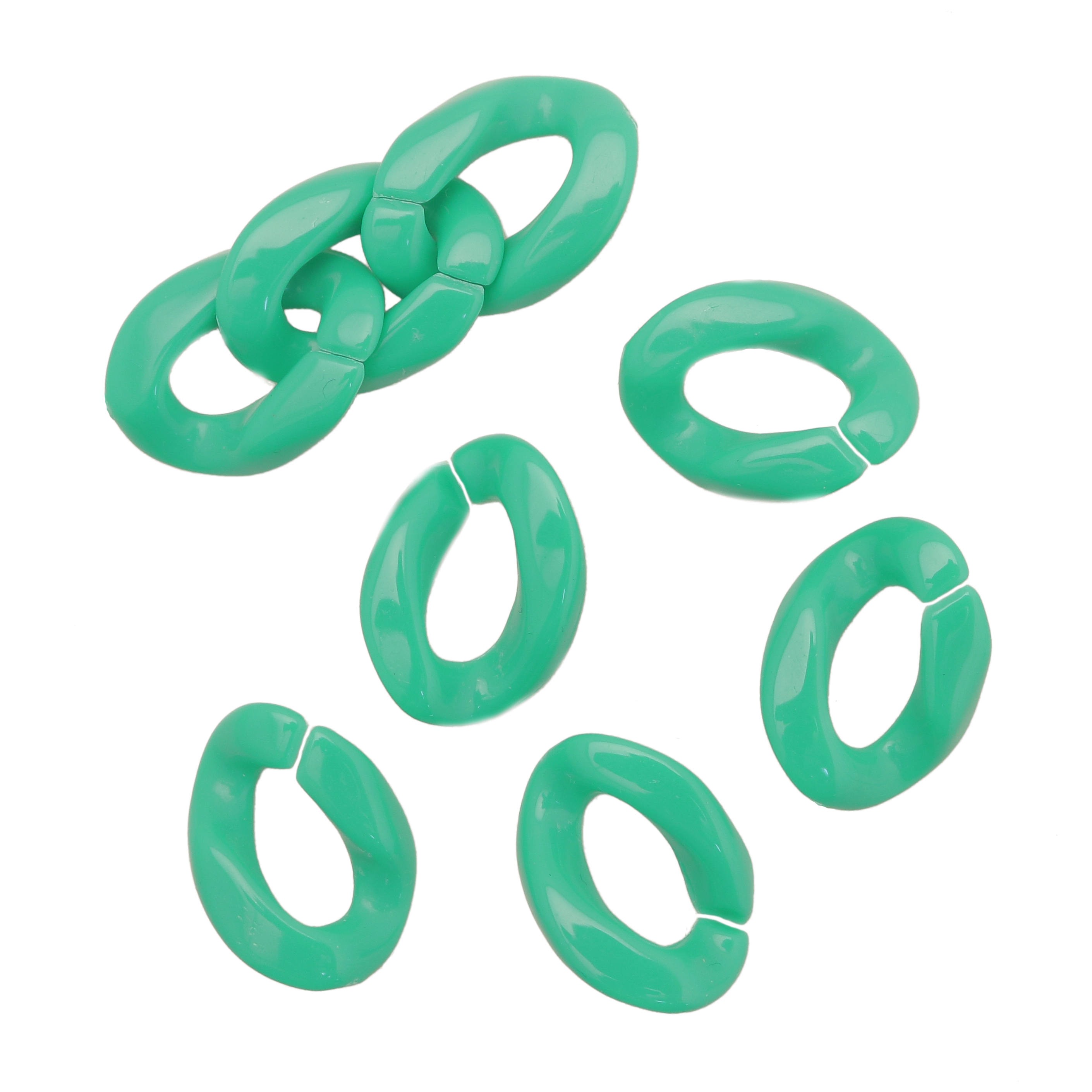 Elemento a Grumetta apribile, componibile per catena, 22x16 mm., in resina, colore Verde Acqua