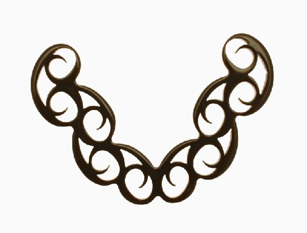 Filigrana a mezza luna, traforata a riccioli, in resina, 52x33 mm., color Marrone scuro