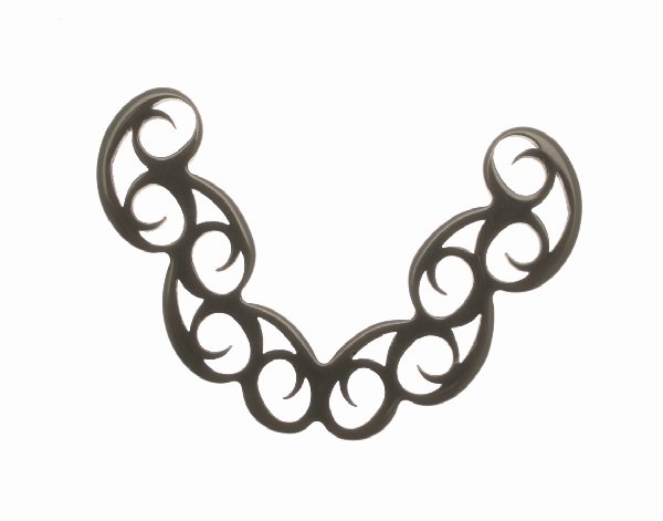 Filigrana a mezza luna, traforata a riccioli, in resina, 52x33 mm., color Grigio scuro