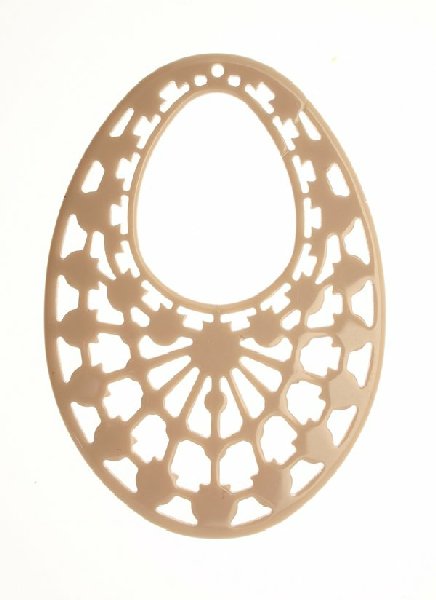 Filigrana ovale gigante, forata in alto, in resina, 60x80 mm., colore Beige