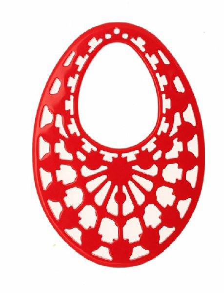 Filigrana ovale gigante, forata in alto, in resina, 60x80 mm., colore Rosso