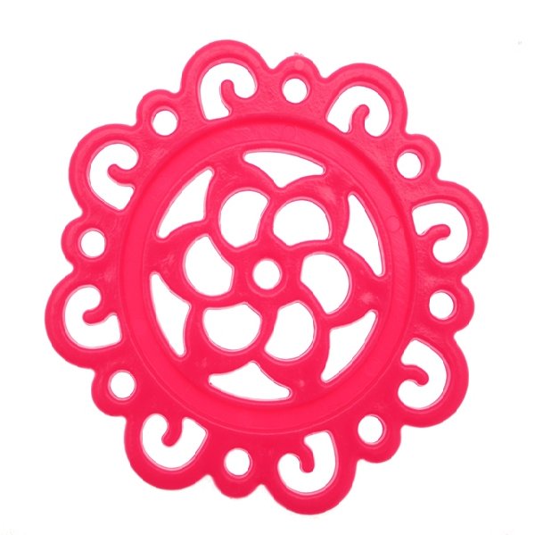 Filigrana tonda con fiore centrale, in resina, 62 mm., colore Fucsia
