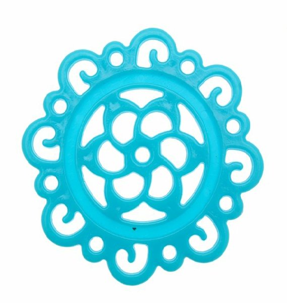 Filigrana tonda con fiore centrale, in resina, 62 mm., colore Azzurro
