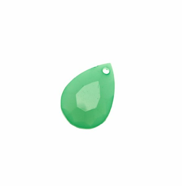 Goccia piatta sfaccettata, con foro in testa, in resina, 25x18 mm., color Verde opale