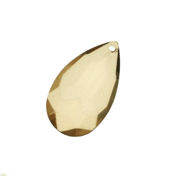 Goccia piatta multisfaccettata con foro in testa, in resina, 42x25 mm., color Verde oliva chiaro trasparente