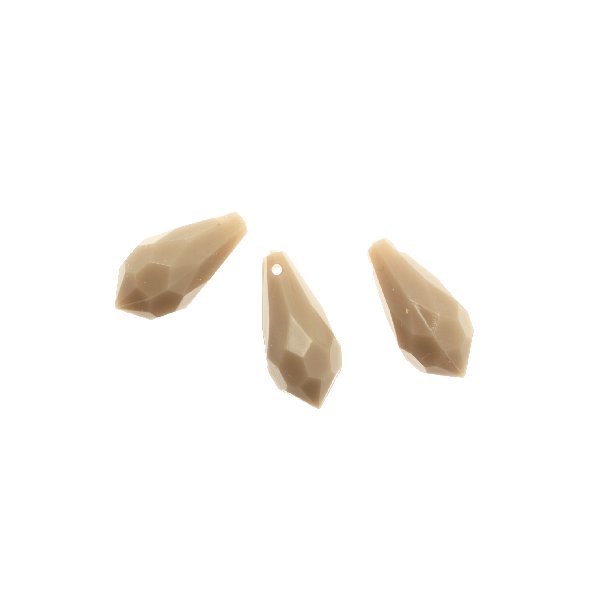 Goccia sfaccettata con foro in testa, in resina, 23x11 mm., color Beige