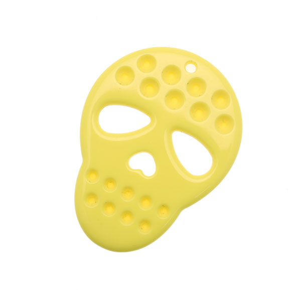 Teschio piatto, in resina, 41x54 mm., colore Giallo fluorescente