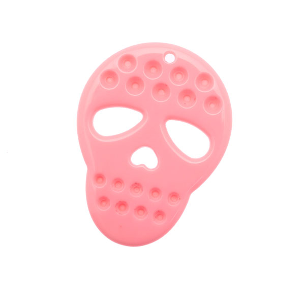 Teschio piatto, in resina, 41x54 mm., colore Rosa baby