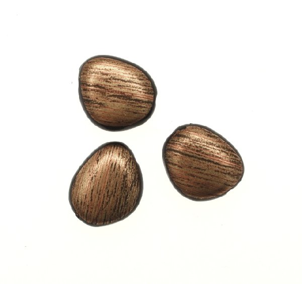 Sasso triangolare piatto liscio con foro passante in resina, 15x18 mm., color Bronzo striato in nero