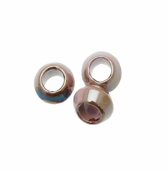 Distanziatore a rondella gigante, in ceramica, 12x20 mm., colore ROSA-LILLA SFUMATO IN MARRONE