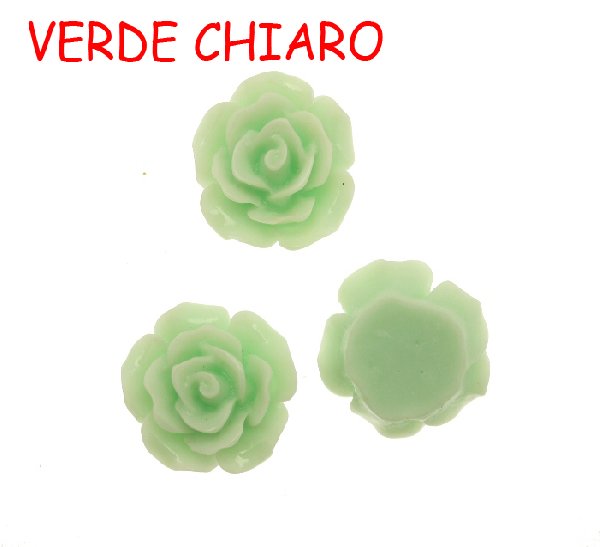 Rosa in resina colorata, piatta sotto, da incollo, larga 20 mm., colore Verde chiaro