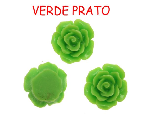 Rosa in resina colorata, piatta sotto, da incollo, larga 20 mm., colore Verde prato