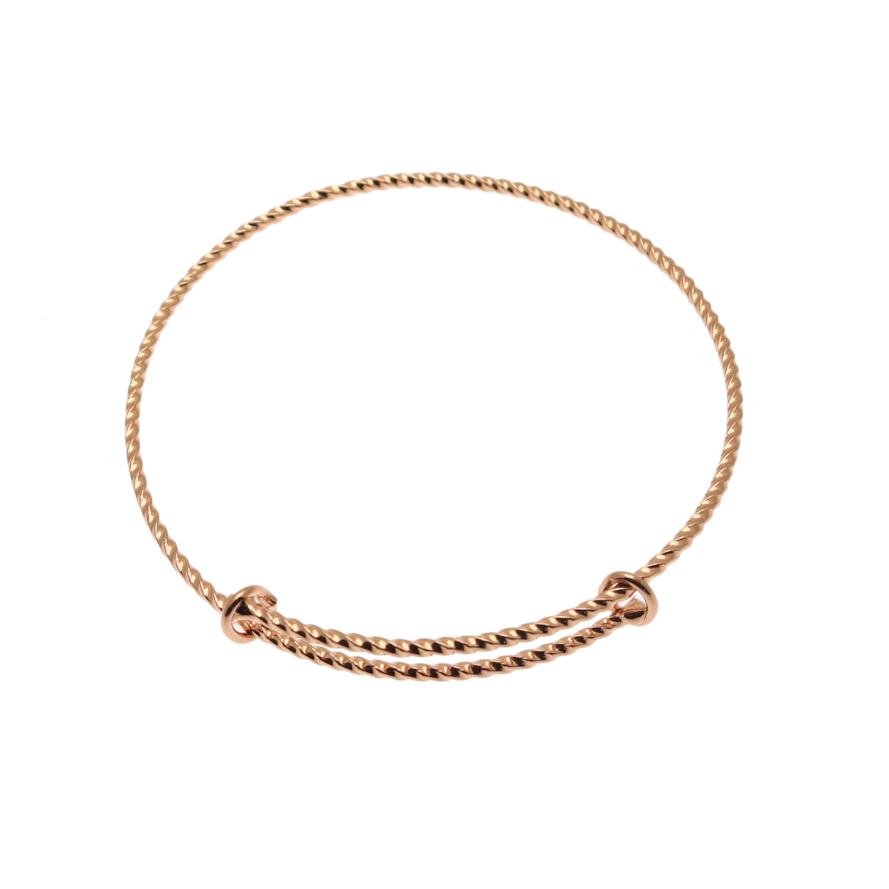 Base per bracciale regolabile, formato da un cerchio effetto ritorto, spessore 2 mm., diametro medio 70 mm.