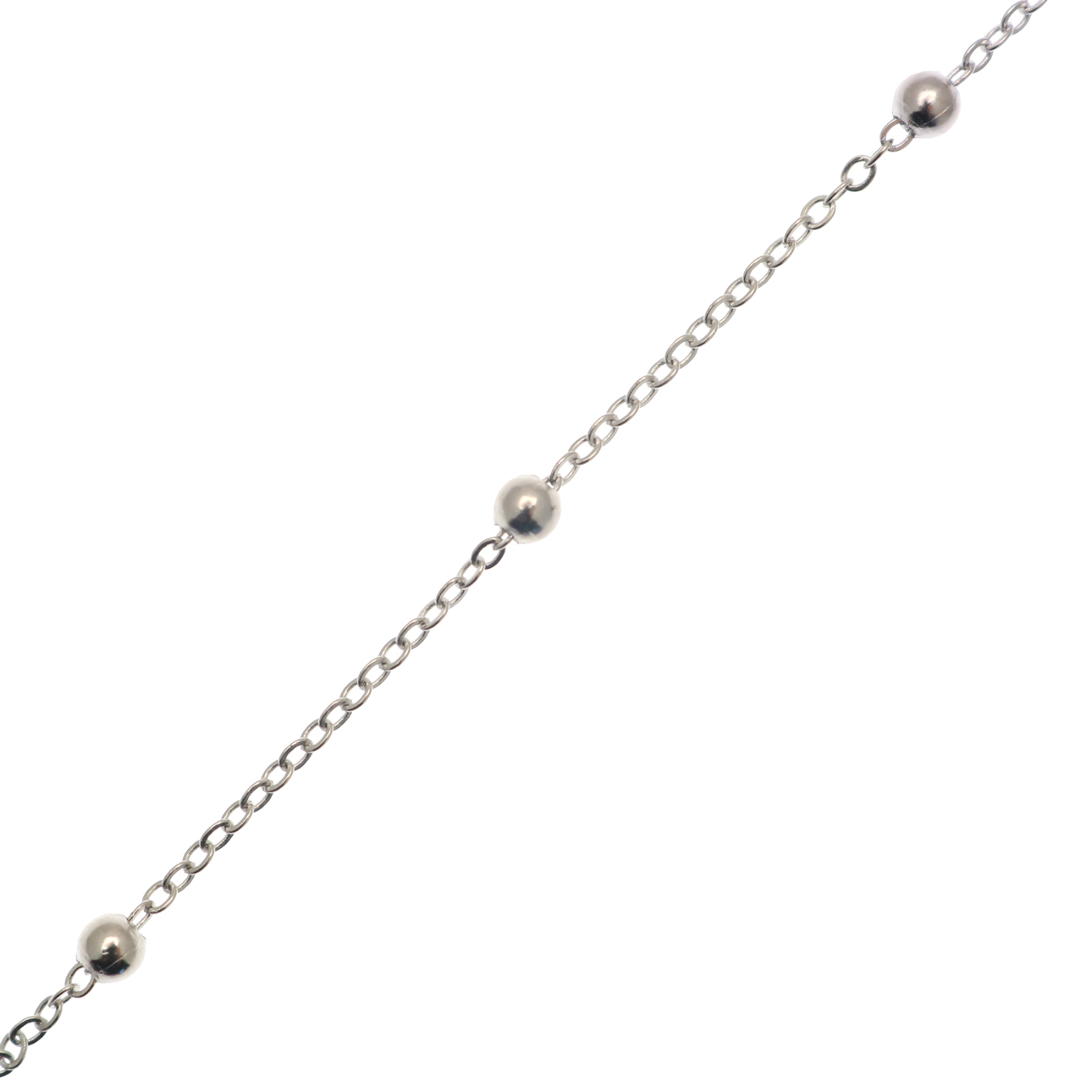 Catena ovalina piatta saldata alternata a palline piene ogni 30mm., in Acciaio
