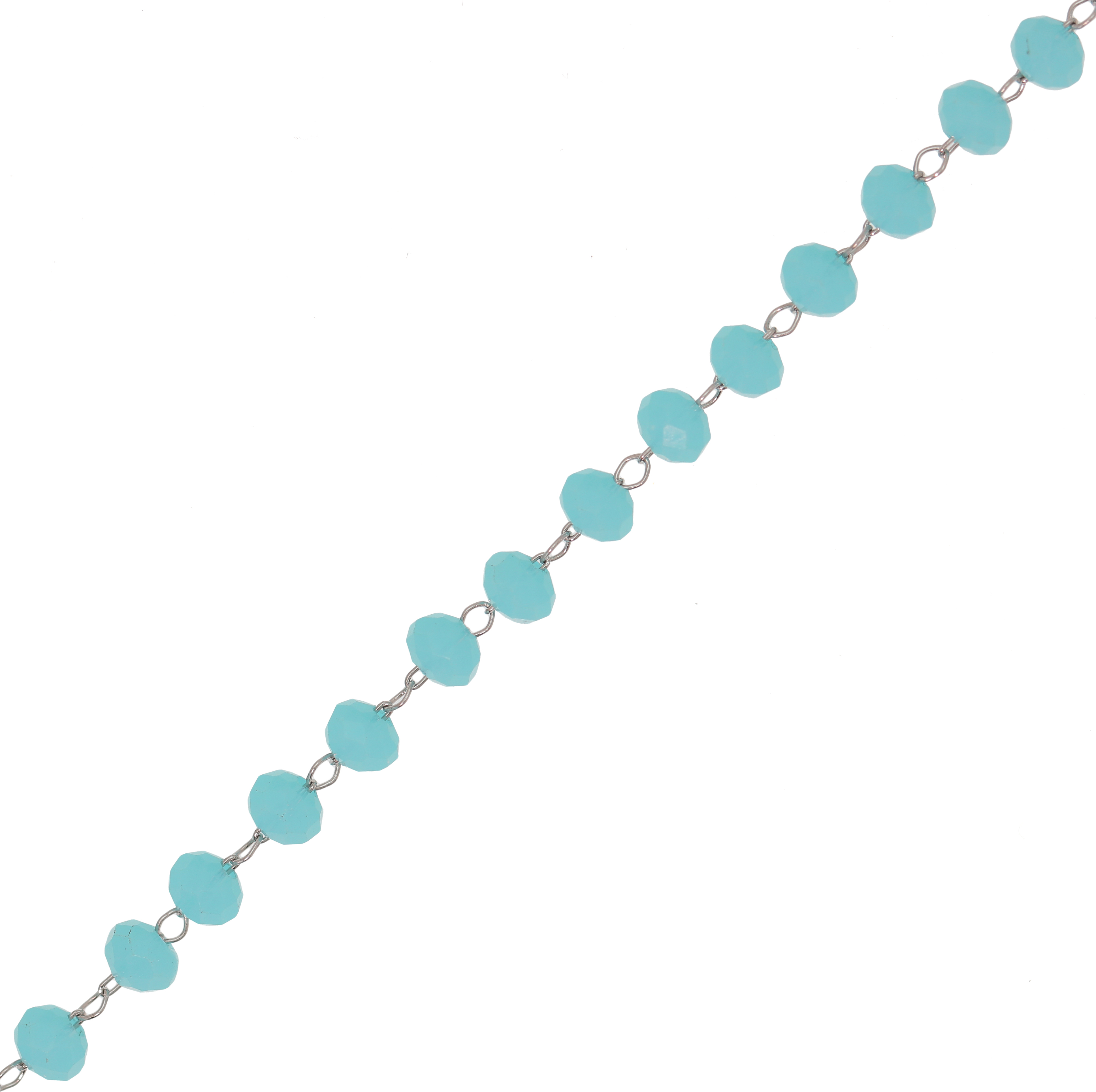 Catena a rosario, in acciaio, con rondelle Azzurro, base Argento Rodio