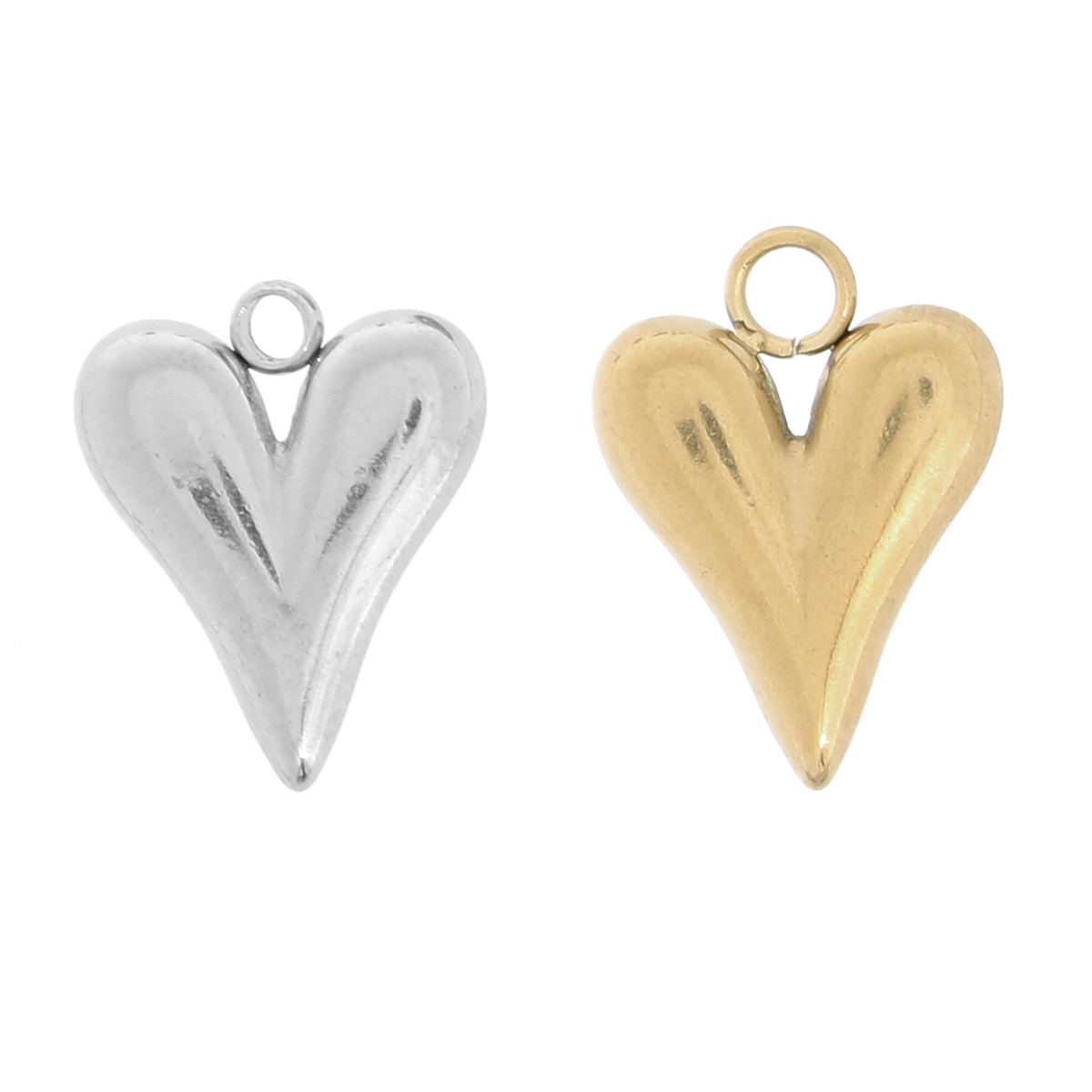 Ciondolo, in Acciaio, a forma di cuore Bombato, 12x17 mm.
