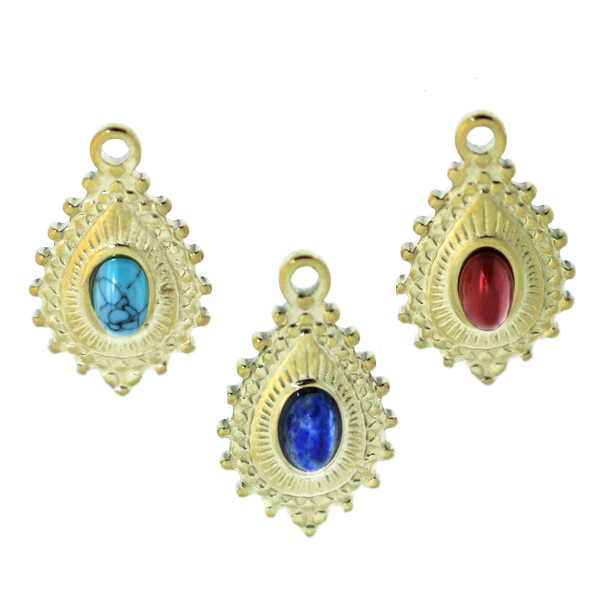 Ciondolo in acciaio oro vintage, forma a goccia con pietra dura, 22x14mm