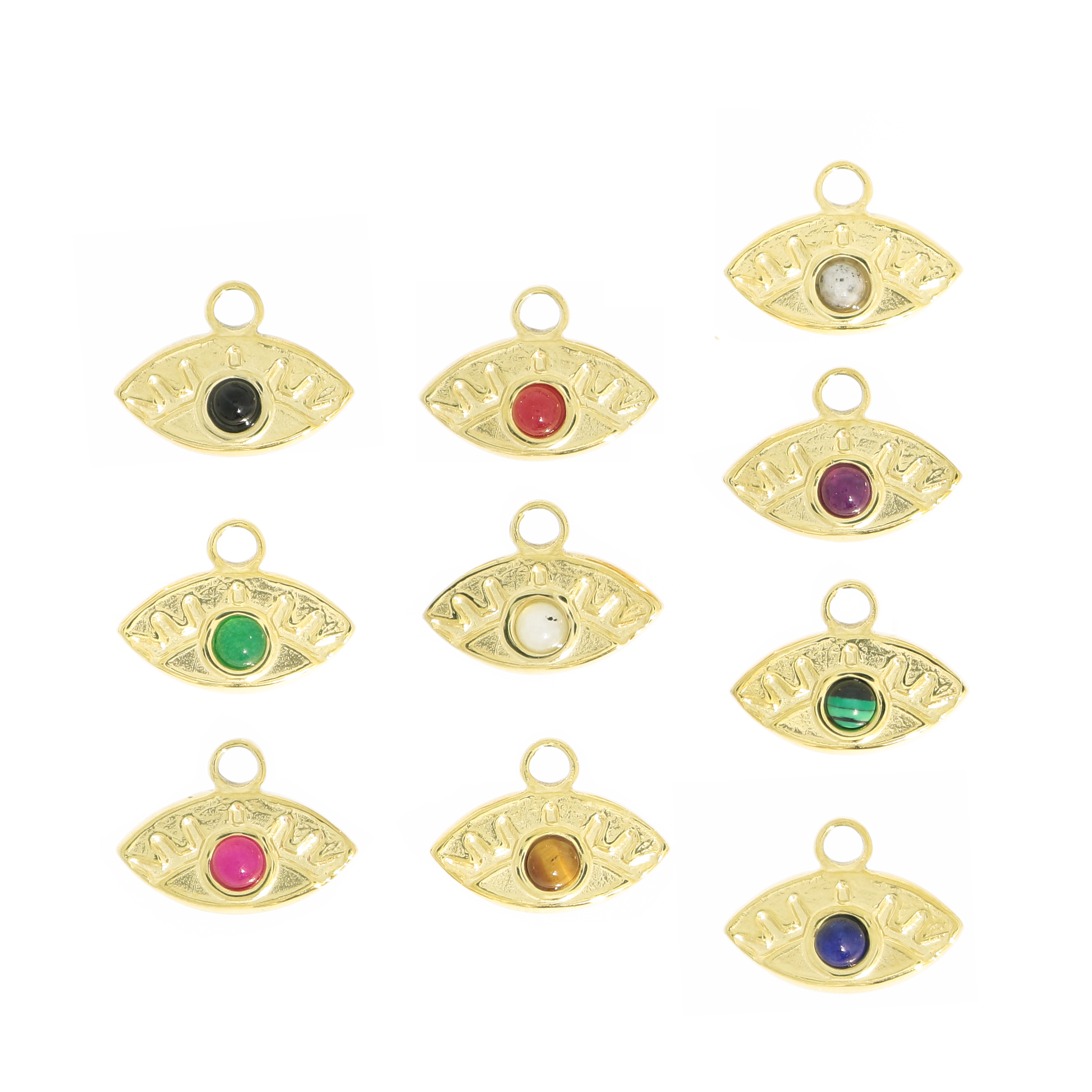Ciondolo in acciaio oro vintage, forma ad Occhio con pietra dura, 15x11mm