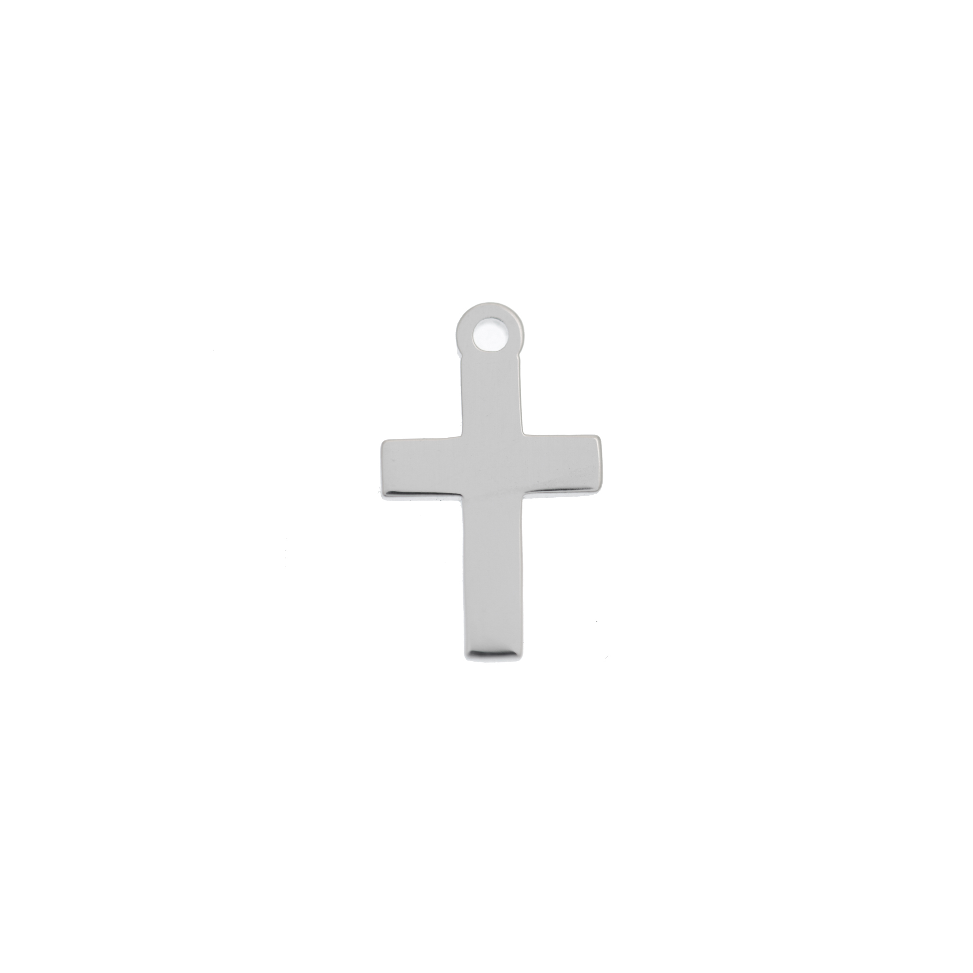 Ciondolo, in Acciaio, a forma di croce, liscia, 8x13 mm.