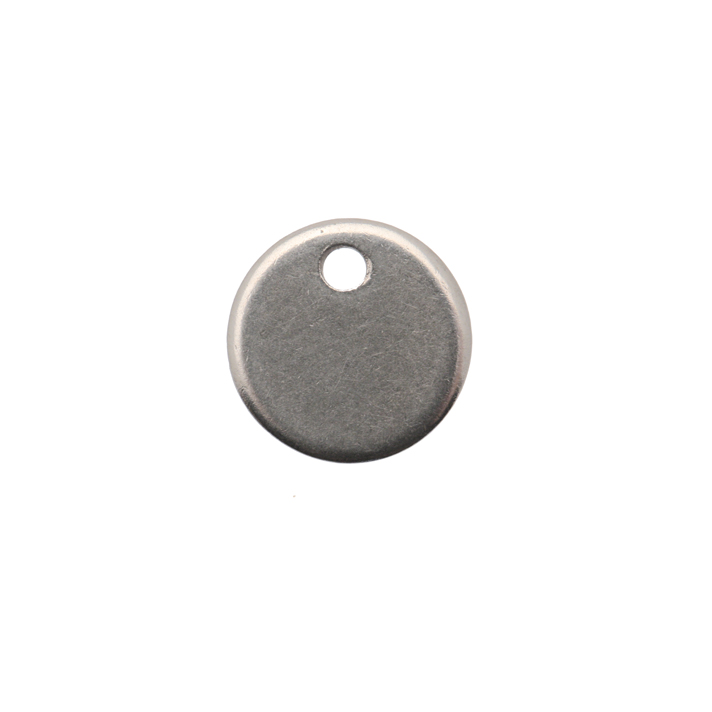Ciondolo, in Acciaio, a forma di medaglia tonda, piatta, liscia, 8 mm.