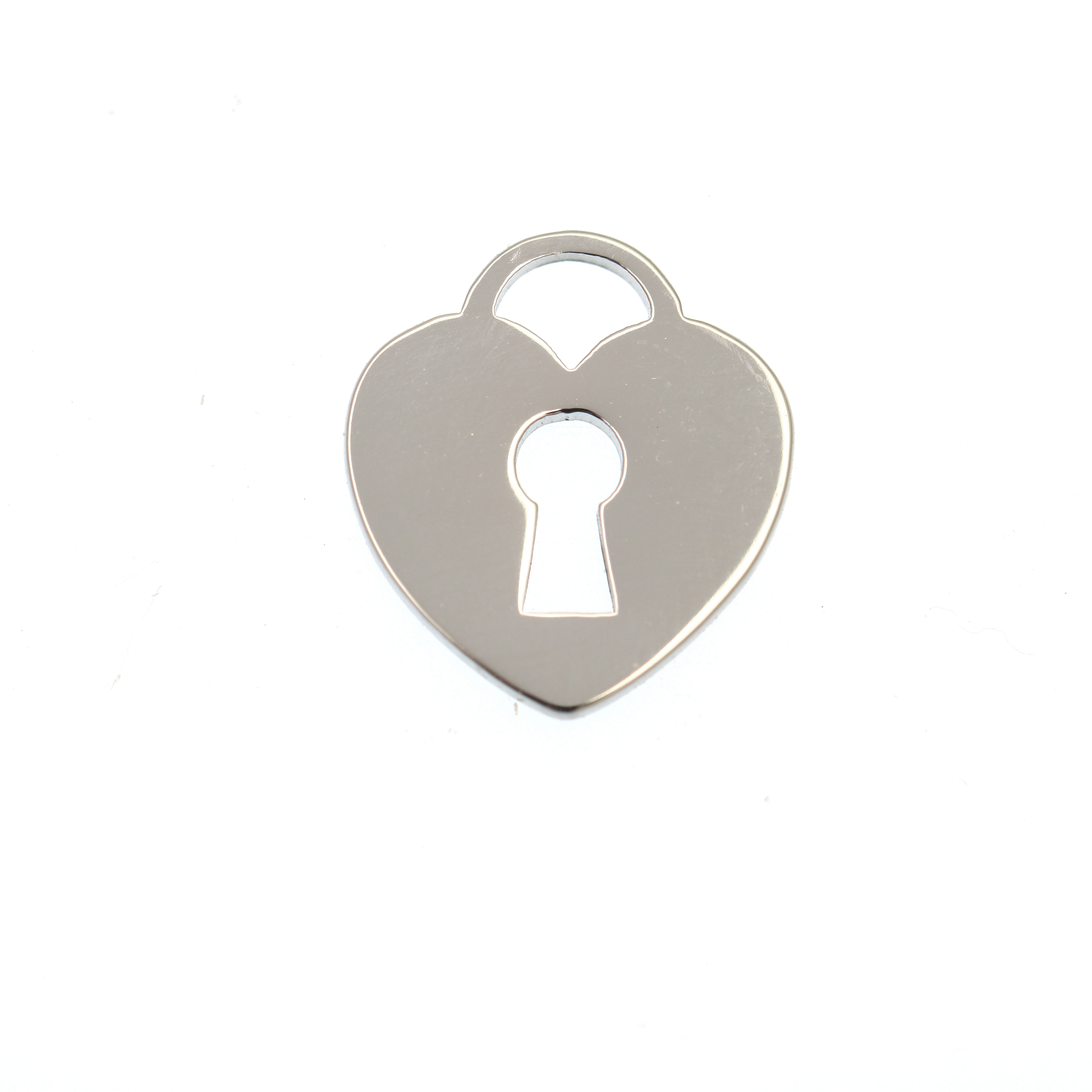 Ciondolo, in Acciaio, a forma di cuore con lucchetto, liscio, 12x13 mm.
