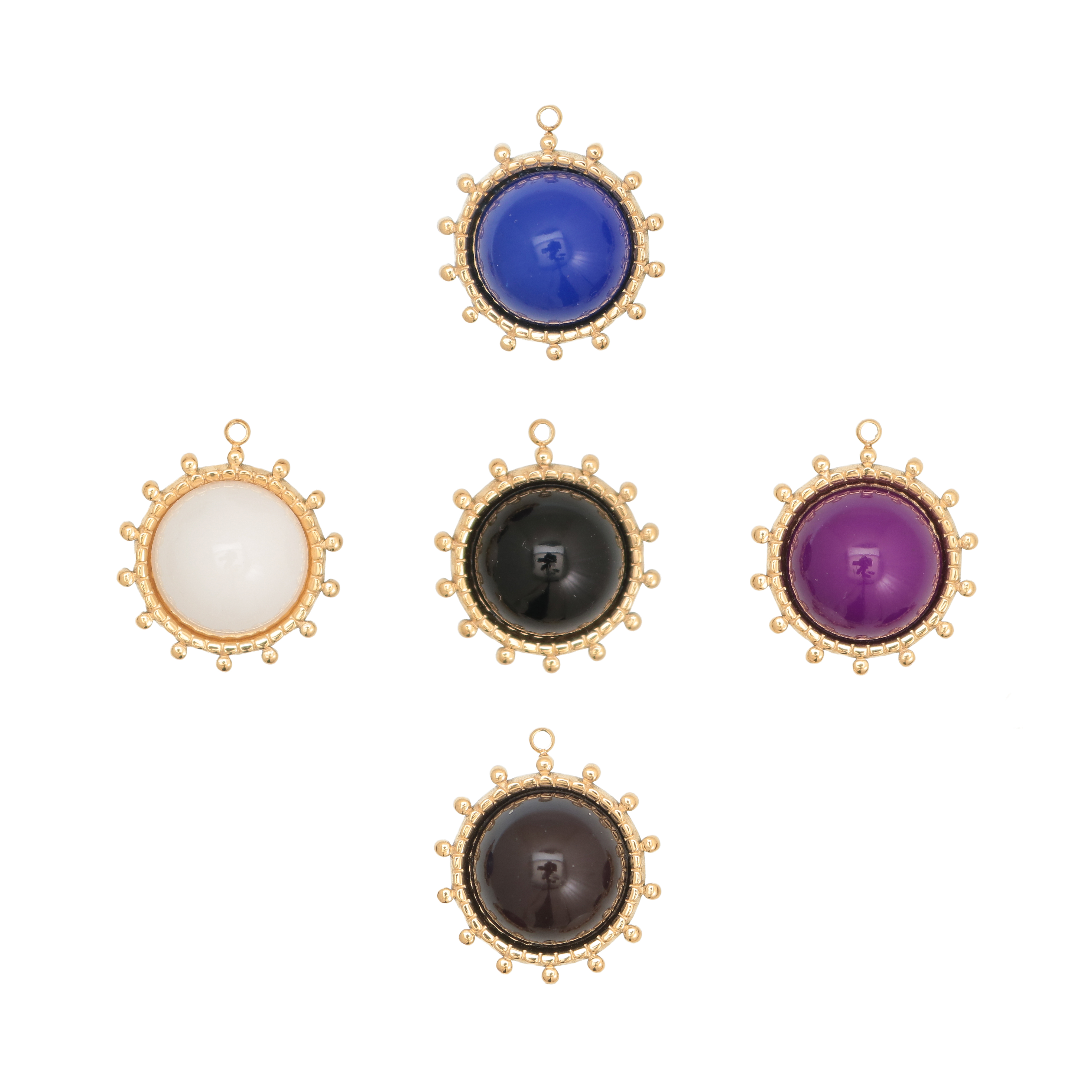 Ciondolo in acciaio oro vintage, forma tonda lavorata e pietra dura, 20x20mm